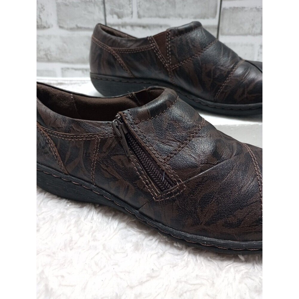 Clarks Collection Soft Cushion Brown Leather Zip Wedge Flats Shoes sz. 9 M - Picture 3 of 10